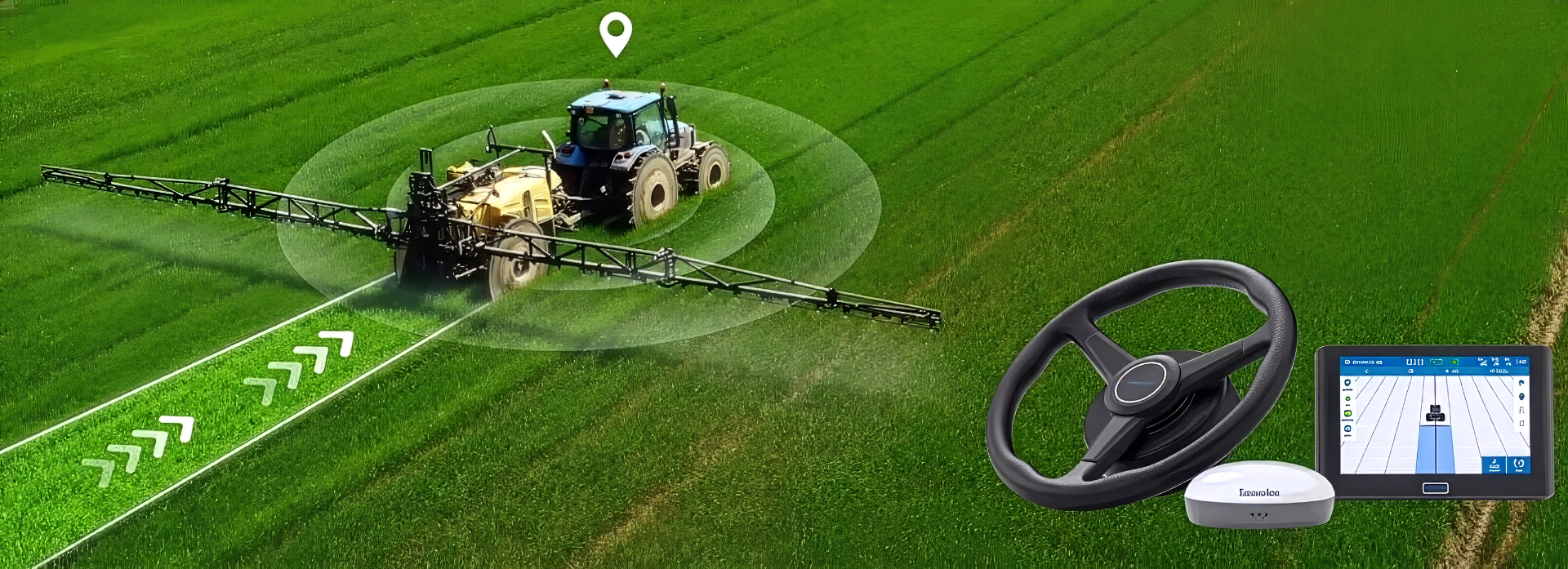 Tractor con sistema de autoguiado GNSS en el campo